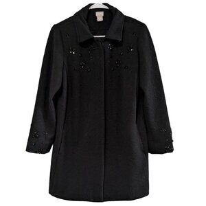 Chico's Women's Beaded Coat Black Size 1 (Small), Textured Pattern, Pleated Back